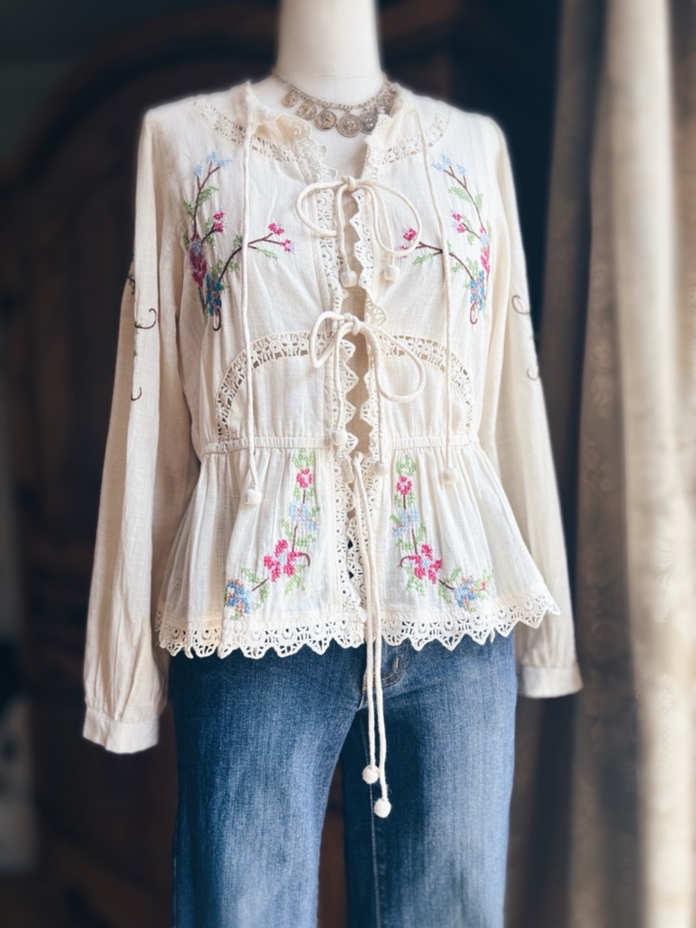 Jennifer & Grace Embroidered Boho Blouse Cardigan NWT - Picture 5 of 16